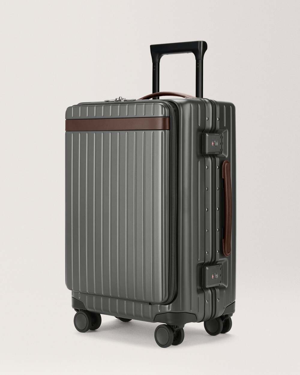 Carl Friedrik Carry-On X Hybrid Suitcase 44L Front Pocket Grey/Chocolate NEW